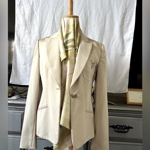 Gianni Versace vintage woman silk jacket crystals. White beige